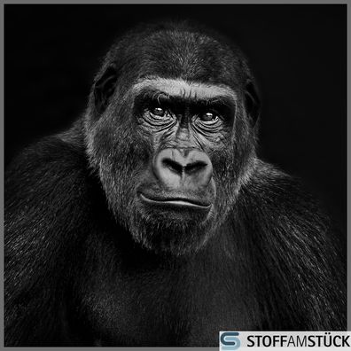 Stoff Kissen Panel Kunstleder Schwarzer Gorilla 45 cm x 45 cm digital bedruck