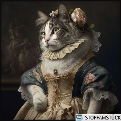 Stoff Kissen Panel Kunstleder Katze barock 45 cm x 45 cm digital bedruckt