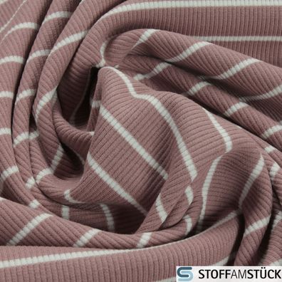 0,5 Meter Baumwolle Elastan Rib Jersey Streifen rose off-white Rippenjersey