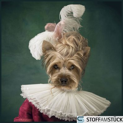 Stoff Kissen Panel Kunstleder Yorkshire Terrier Rüschenkragen 45 cm x 45 cm