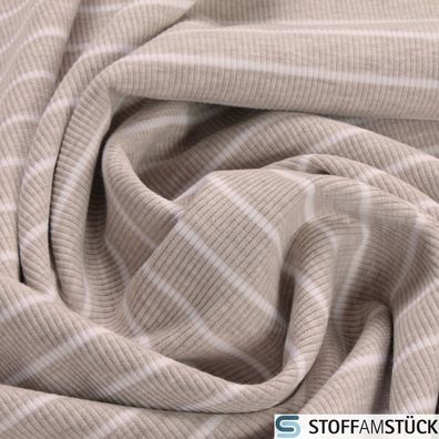 0,5 Meter Baumwolle Elastan Rib Jersey Streifen hellbeige off-white Rippenjersey