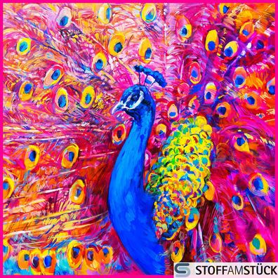 Stoff Kissen Panel Kunstleder Pfau pink 45 cm x 45 cm digital bedruckt