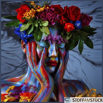 Stoff Kissen Panel Kunstleder Body Painting Kopf 45 cm x 45 cm digital bedruckt