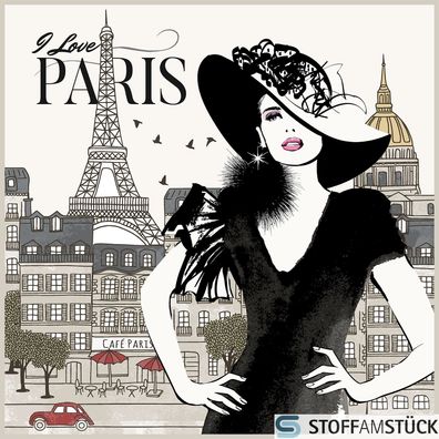 Stoff Kissen Panel Kunstleder Madame Paris 45 cm x 45 cm digital bedruckt