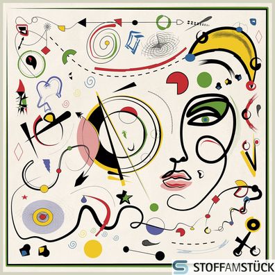 Stoff Kissen Panel Kunstleder weiß Abstrakter Kopf 45 cm x 45 cm bedruckt Miro