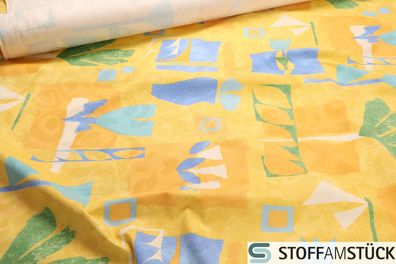 Stoff Baumwolle Jacquard gelb Ginkgo Tulpe weich Baumwollstoff Dekostoff