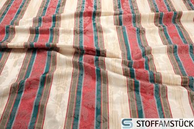 Stoff Baumwolle Polyester Jacquard Barock Streifen petrol rot beige Polster