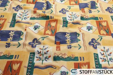 Stoff Baumwolle Patchwork Muster hellgelb Folklore Baumwollstoff