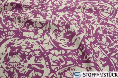 Stoff Polyester Rips ecru Paisley pink groß gemustert