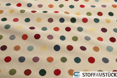 Stoff Baumwolle Polyester Gobelin ecru Punkte bunt Decke Kissenbezug