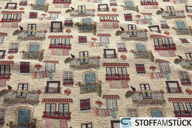 Stoff Baumwolle Polyester Gobelin beige Fenster geschmückt Kissenbezug Balkon