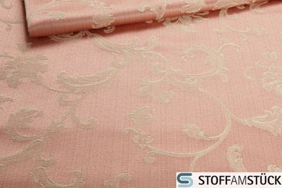 Stoff Baumwolle Polyester Jacquard rosa Ranke ecru 280 cm breit