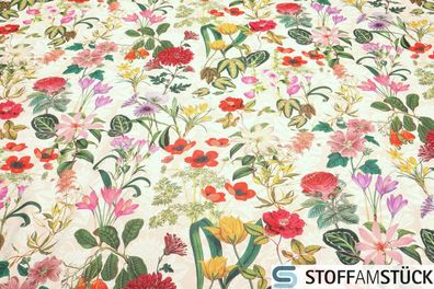 Stoff Baumwolle Satin rosa Blumenwiese Baumwollsatin Baumwollstoff Gartenblumen