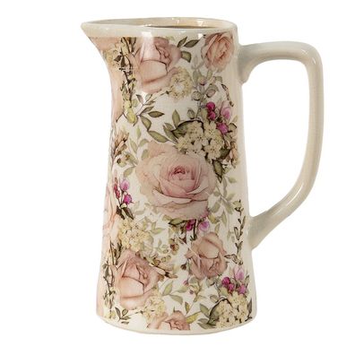 Clayre & Eef Dekorative Kanne 2100 ml Rosa Keramik Blumen (Gr. 20x13x25 cm / 2100 ml)