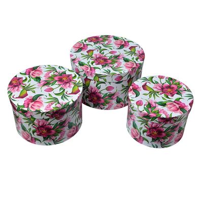 Clayre & Eef Aufbewahrungsbox 3er Set Ø 26x15 / Ø 22x15 / Ø 19x14 cm Rosa Karton Rund