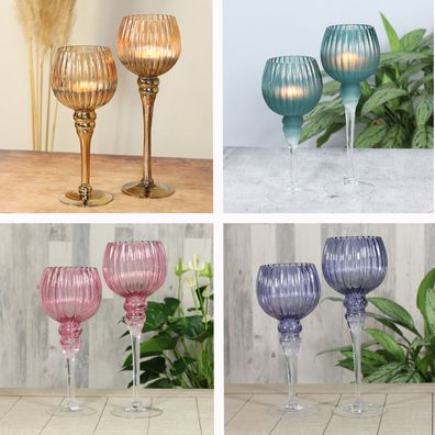 Windlicht Kelch Glas 2er-Set gold rosa violett türkis Höhe 25cm/30cm/35cm edel