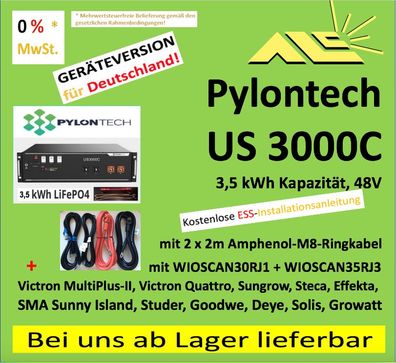 Pylontech US3000C - 3,5 kWh - einschl. 2m Amphenolkabel - Rechnung mit 0% MwSt