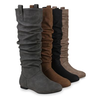 VAN HILL Damen Schlupfstiefel Warm Gefütterte Stiefel Nieten Winter Schuhe 820242