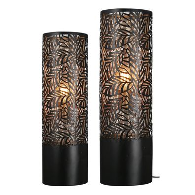 Casablanca Bodenlampe "Nature" Metall . schwarz / goldfarben außen Blattdesign