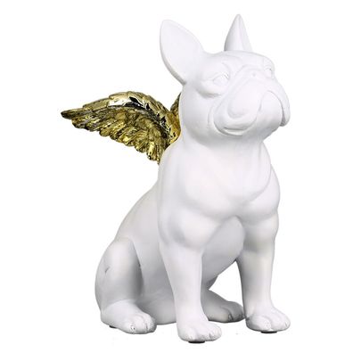 Casablanca Figur "Flying Bulli" Poly . weiß / goldfarben Hund . matt weiß mit