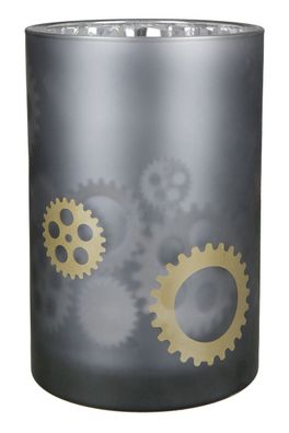 Gilde Windlicht "Urban" grau/goldfarben/innen silberfarben H: 18 cm Ø 12 cm 44930