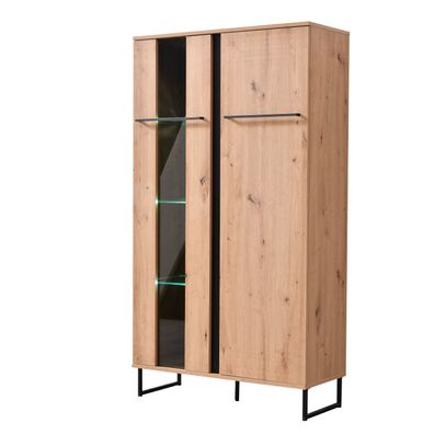 Highboard Vitrine Schrank mit Fächer Wohnzimmerschrank Holz Natur Kufenfüße Schwarz