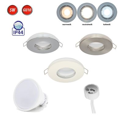 GU10 Einbaustrahler Einbaurahmen 5W LED IP44 Wasserdicht Rund Alu