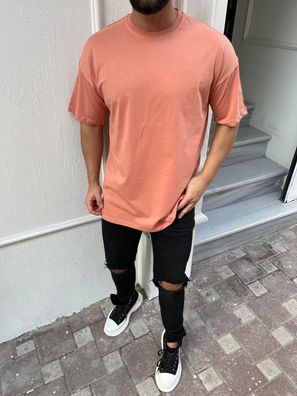 Oversize Herren Kurzarm T-Shirt Weiter Auschnitt Extra Lang Rundhals Dicker Stoff