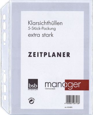 bsb 02-0092 Ersatzhülle "Manager" - A5, 5er Pack, extra stark