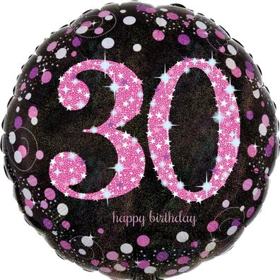 AMSCAN 3378501 Folienballon Happy Birthday 30 - Ø 43 cm, schwarz/pink, Konfetti