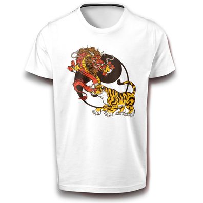 Universum Drache & Tiger Yin-Yang Tier Daoismus Gleichgewicht Energie T-Shirt