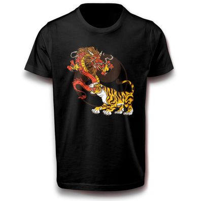 Universum Drache & Tiger Yin-Yang Daoismus Gleichgewicht Energie T-Shirt Baumwolle