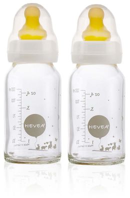 HEVEA Babyfläschchen aus Glas / Weiß (120 ml) + Trinksauger - Naturkautschuk