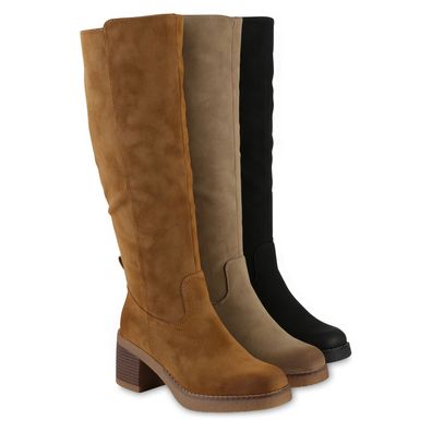 VAN HILL Damen Gefütterte Klassische Stiefel Holzoptikabsatz Herbst Schuhe 841352