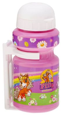 Trinkflasche Filly Unicorn 300ml mit Halter, violett, Kappe weiß