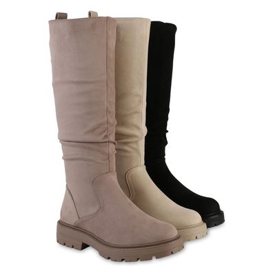 VAN HILL Damen Gefütterte Klassische Stiefel Profil-Sohle Plateau-Schuhe 841350