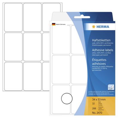 Herma 2470 Vielzwecketiketten - weiß, 34x53 mm, matt, 288 Stück