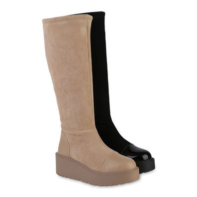 VAN HILL Damen Leicht Gefütterte Keilstiefel Stiefel Profil-Sohle Schuhe 841340