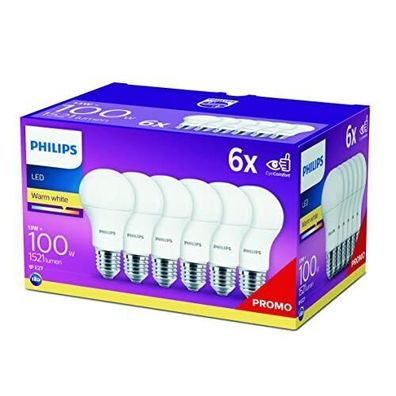 Philips LED E27 Lampe 6-er Pack 1521 Lumen warmweißes Licht 2700 Kelvin matt