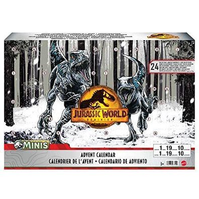 Jurassic World HHW24 Adventskalender 2022 Kinder Dinosaurier-Figuren Kampf-Arena