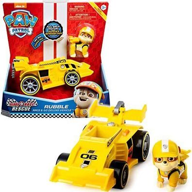 PAW Patrol ?6058587 Rubbles Race & Go Deluxe Basis Fahrzeug Auto mit Figur