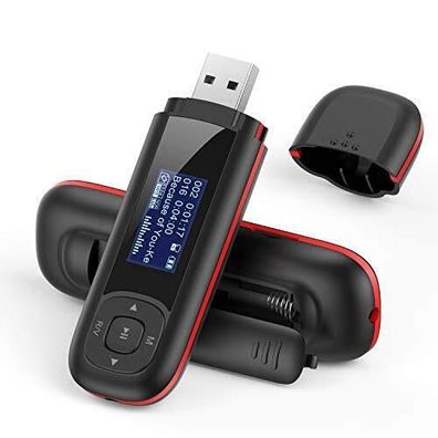 AGPTEK U3 8GB Tragbarer USB MP3 Player LCD Display USB Stick Schwarz/Rot Musik