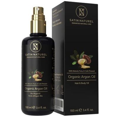 Satin Naturel Arganöl BIO Kaltgepresst 100ml Haut- & Haaröl Vegan Trockenes Haar