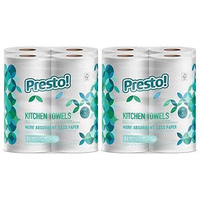 Presto! TAD Küchenrollen Extra Saugstark 8 Rollen Haushaltspapier Rolle Küche