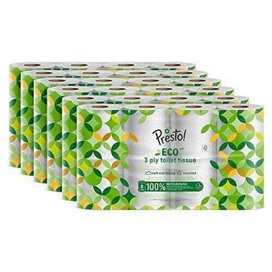 Presto! 3-lagiges ECO Toilettenpapier 48 Rollen 9600 Blätter 3-lagig Klopapier