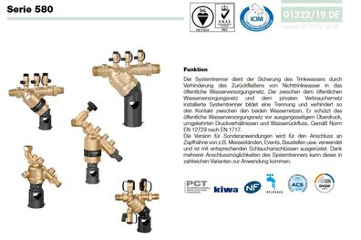 Systemtrenner Typ BA mit Monoblockkartusche DN 15 1/2" AG x 3/4" AG