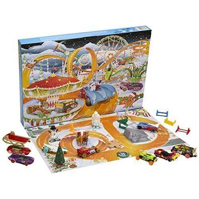 Hot Wheels HCW15 Adventskalender 2022 Spielzeugautos Zubehör und Rennbahn Kinder