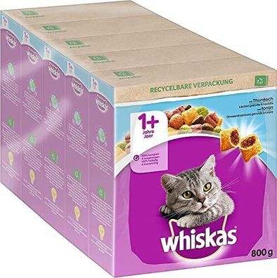 Whiskas Adult 1+ Trockenfutter Katzenfutter Ausgewogen Thunfisch 5 x 800 g