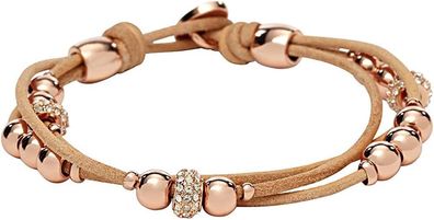 Fossil Damen-Armband JA6539791 Edelstahl Leder Roségold Braun Zirkonia 19 cm