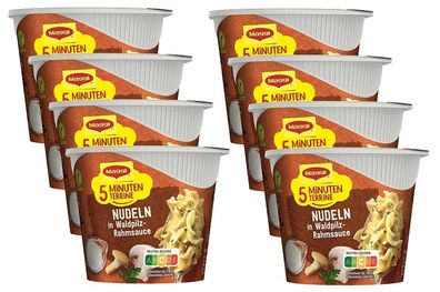 Maggi 5 Minuten Terrine Nudeln Waldpilze Rahmsauce Fertiggericht Instant 8 x 56g